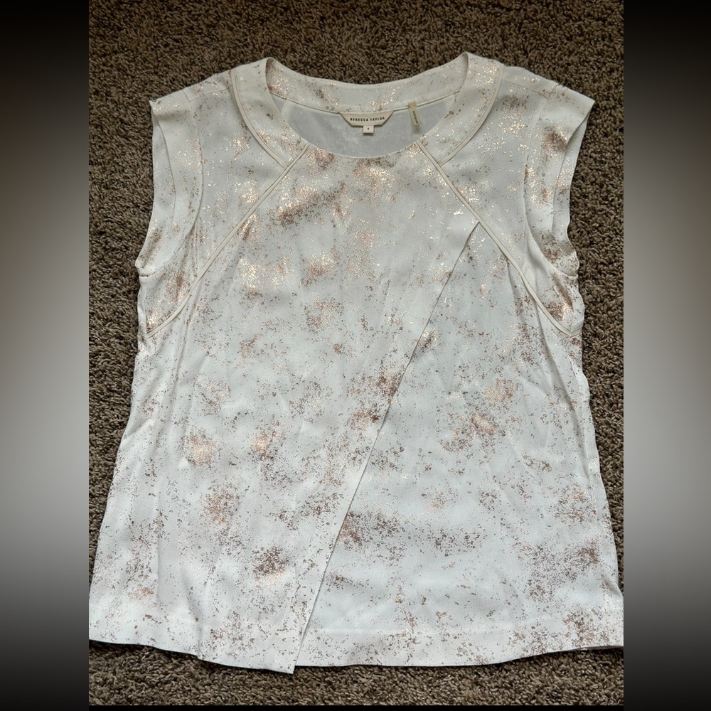 Rebecca Taylor White Gold Metallic Blouse Top Size 4